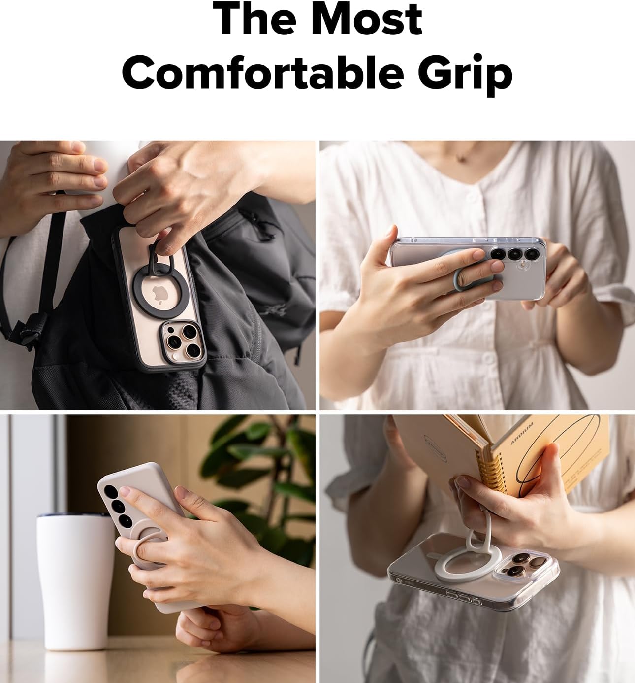 Ringke Dual Magnetic Silicone Ring [Compatible with MagSafe] Phone Grip, Dual-Sided Powerful Magnet, Lightweight (0.04 lb) & Super Slim (0.13 in) Soft Holder for iPhone, Galaxy, Pixel - White