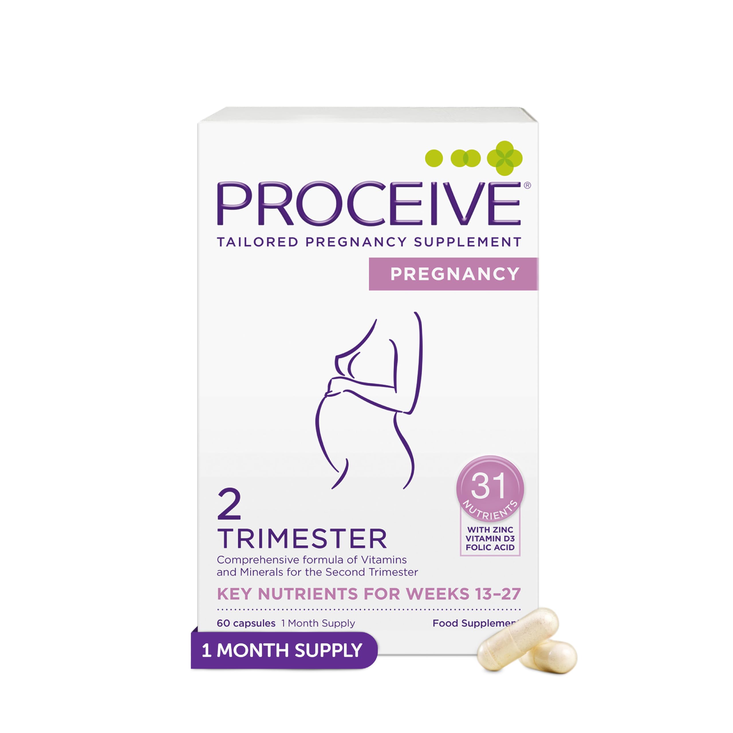 Proceive® Pregnancy Trimester 2 (13-27 Weeks) Vitamin & Mineral Supplements 60 Capsules - Vegan