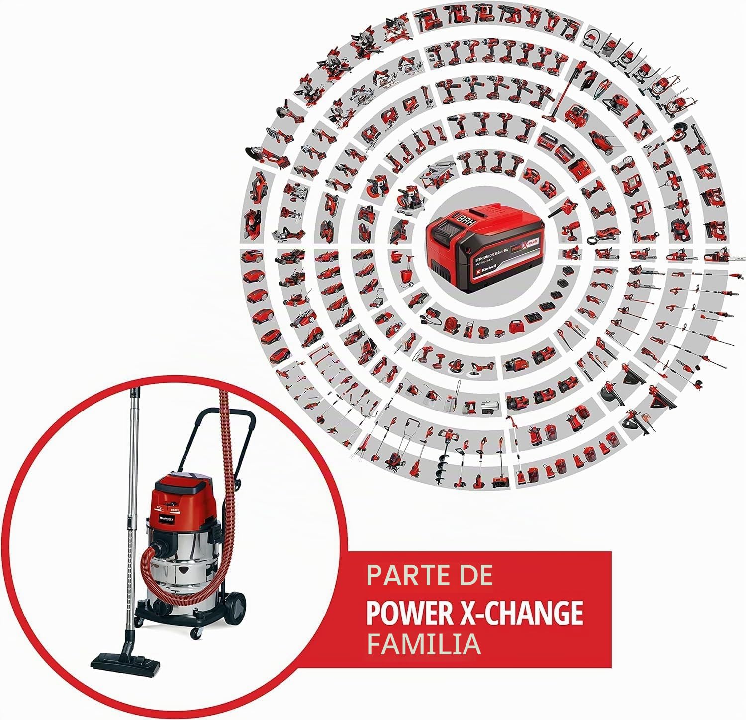 Einhell Aspirador en seco y húmedo con batería TE-VC 36/30 Li-Solo | PXC | 36 V | depósito 30 l | 150 mbar | 2 modos aspiración | manguera aspiración de 2,5 m | filtro y boquillas | Sin batería