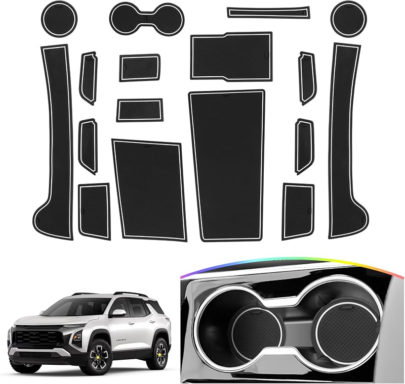 Kit de bandejas e forros de borracha para portas e console SKTU compatível com Chevrolet Equinox 2025 a 2027 LT, Activ e RS, branco, 17 peças