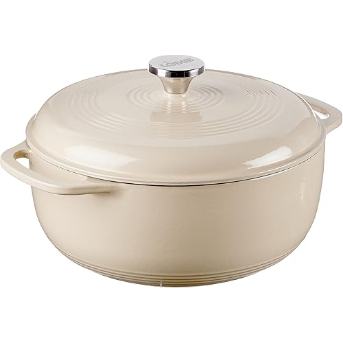 Lodge 6 Quart Enameled Cast Iron Dutch Oven with Lid – Dual Handles – Oven Safe up to 500° F or on Stovetop - Use to Marinate, Cook, Bake, Refrigerate and Serve – Sandalwood