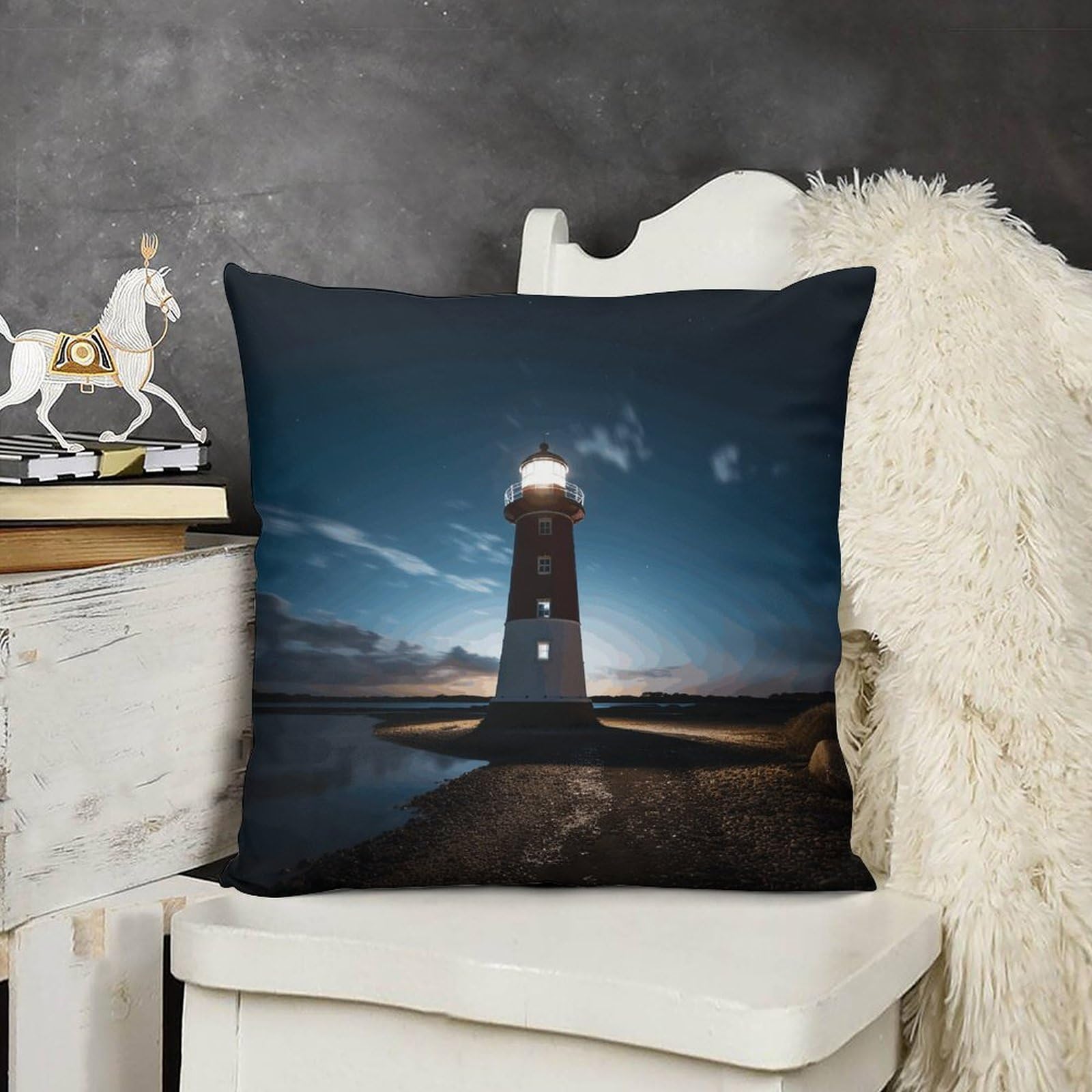 FodPand Decorative Lighthouse at Night Throw Pillow Covers 26x26 Soft Plush Cozy Cushion Cases with Invisible Zipper Body Pillowcase Square Accent Pillow Shams for Couch Sofa Bedroom Living Room