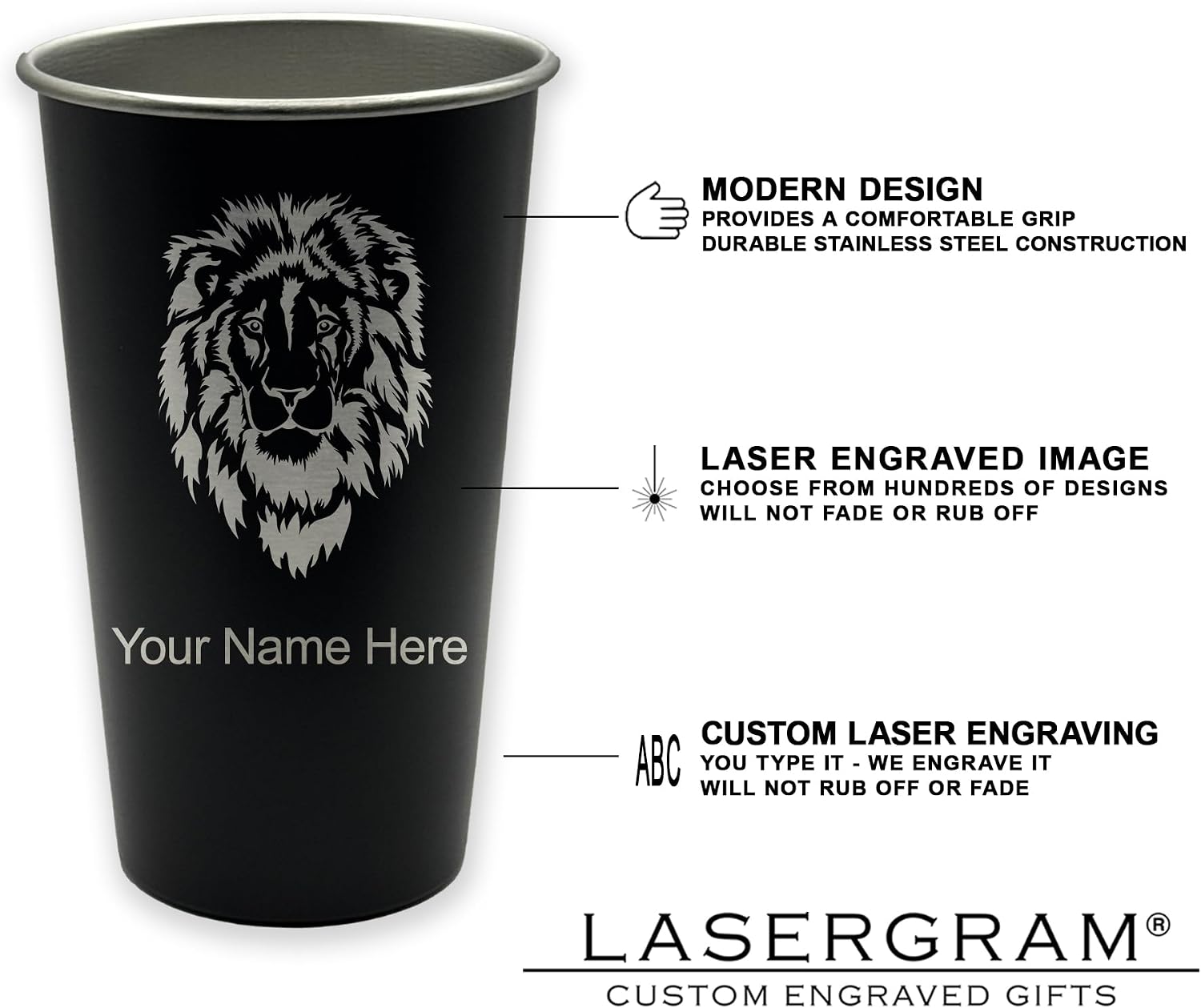 LaserGram Personalized Cup, Grad Cap Class of 2024, 2025, 2026, 2027, 2028, Stainless Steel Reusable Shatterproof Tumbler, Custom Engraved Gift (16oz / 473ml, Black)