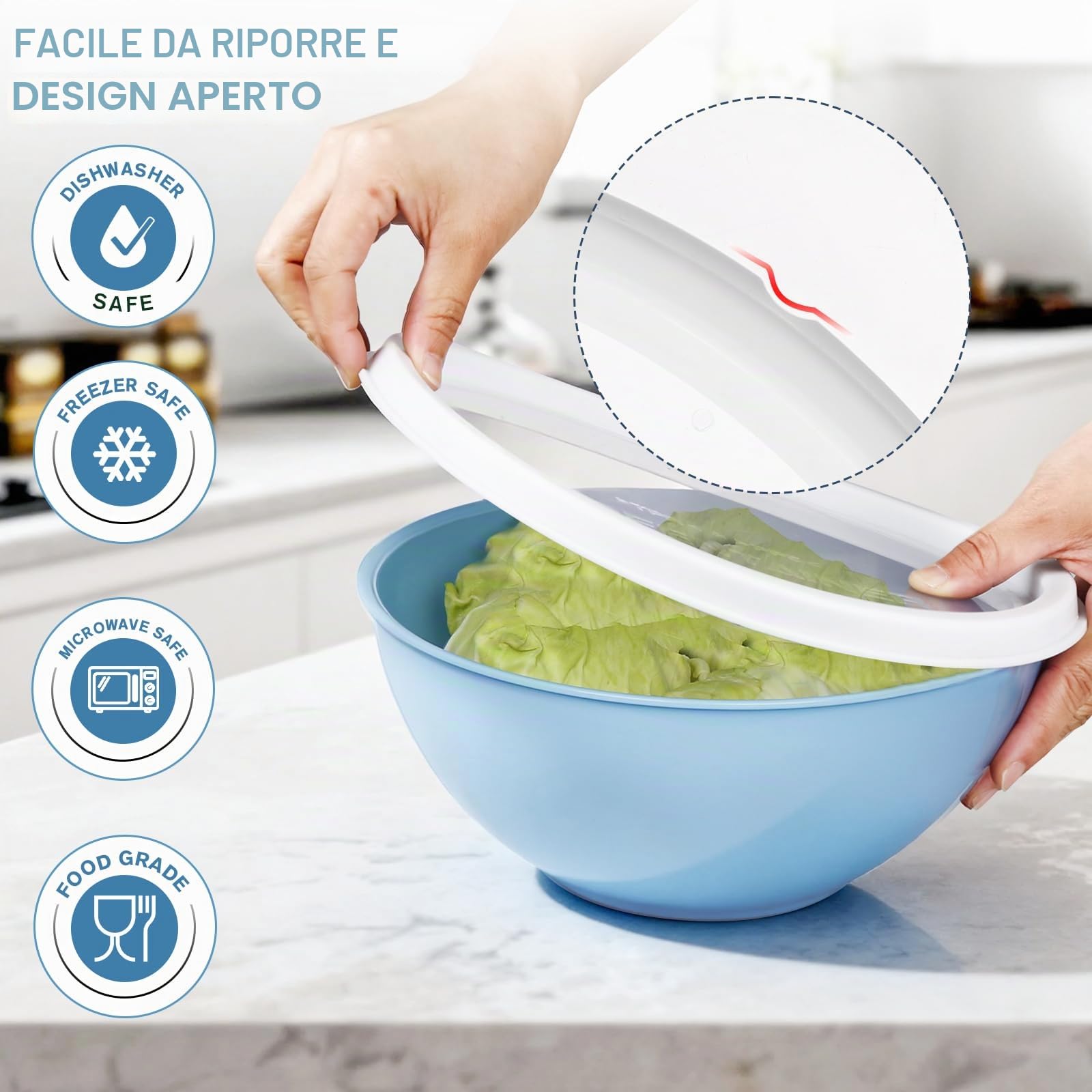 Greentainer Set di ciotole in plastica con coperchio, set da 12 ciotole colorate per la cucina, set di ciotole impilabili con coperchio, 6 ciotole e 6 coperchi, adatte al microonde e al congelatore