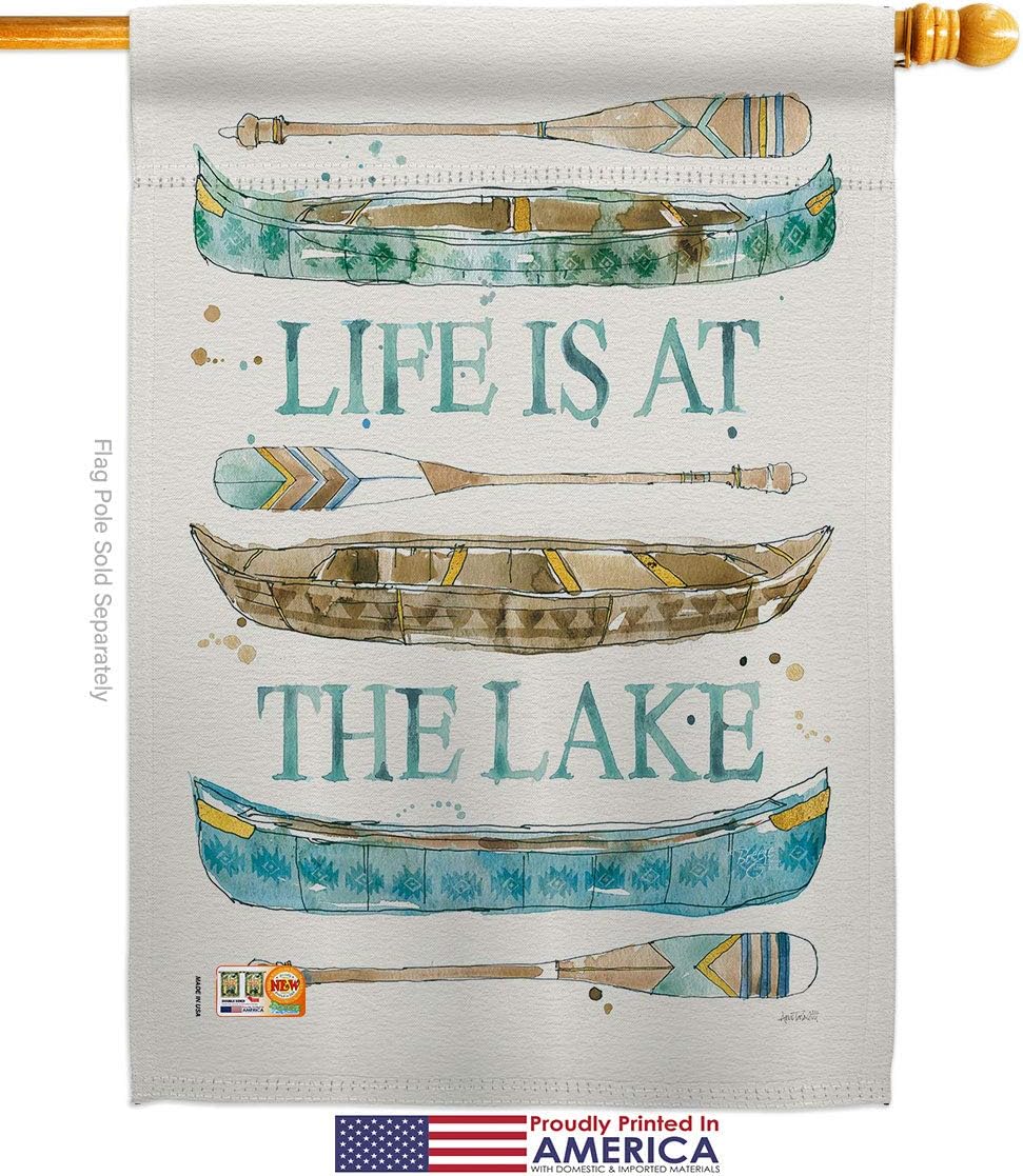 Life At The Lake House Flag Outdoor Rustic Cabin Moose Wildlife Adventure Forest Small Decorative Gift Yard Banner Made In USA 28 X 40