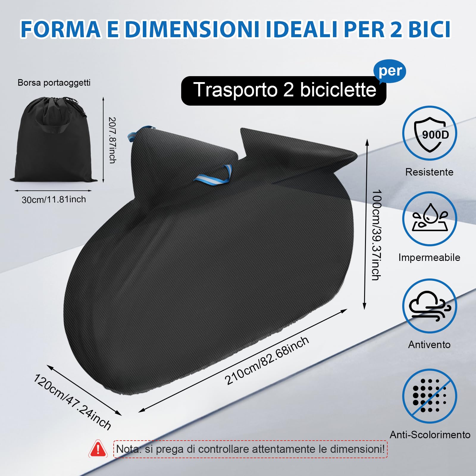 Telo Copri Bicicletta da Esterno per 2 Biciclette - Wemjaly 900D Rivestimento in PU Copri Bicicletta Copertura per Bicicletta Impermeabile e Resistente per Esterni, Adatto ai Portabici per Auto