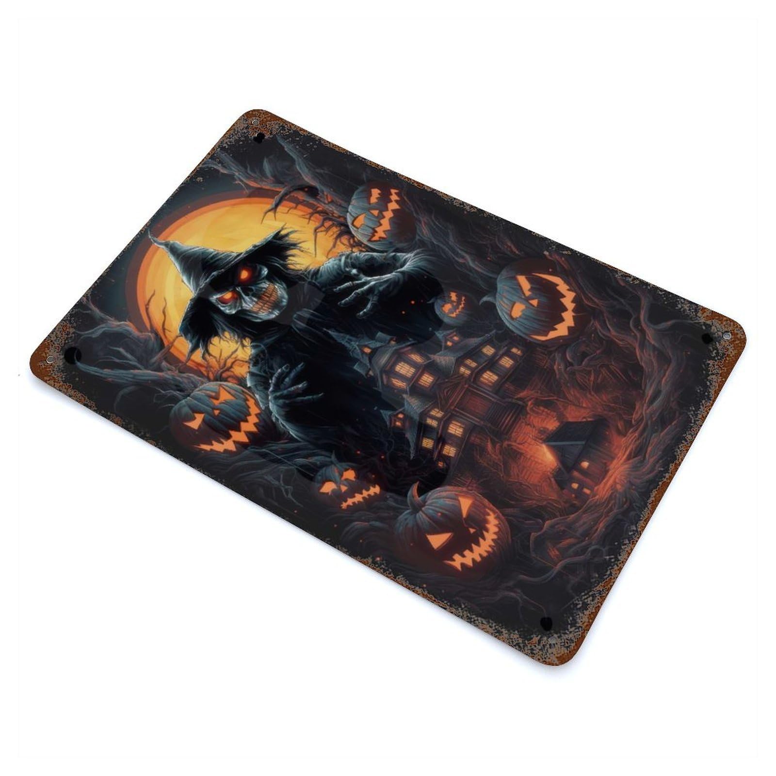 Spooky Halloween 11.8"x7.9" Vintage Metal Tin Sign, Novelty Wall Decor for Basement, Hobby Room And Garage Decor