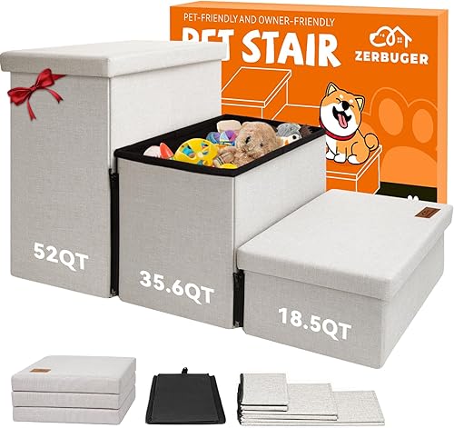 Miniatura 1 de Escaleras para perros, escalones para perros para camas altas, escaleras plegables para mascotas para perros pequeños, cachorros con almacenamiento