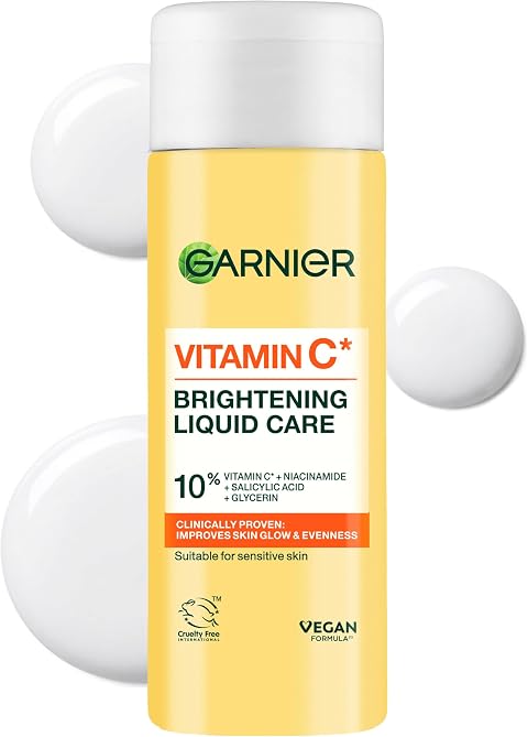 Garnier Vitamin C* Brightening Liquid Care Face Toner, For Dull Skin 20ML | With 10% Glycerin, Niacinamide, Vitamin C* & Salicylic Acid, Dermatologically Tested, Vegan Formula, Cruelty Free
