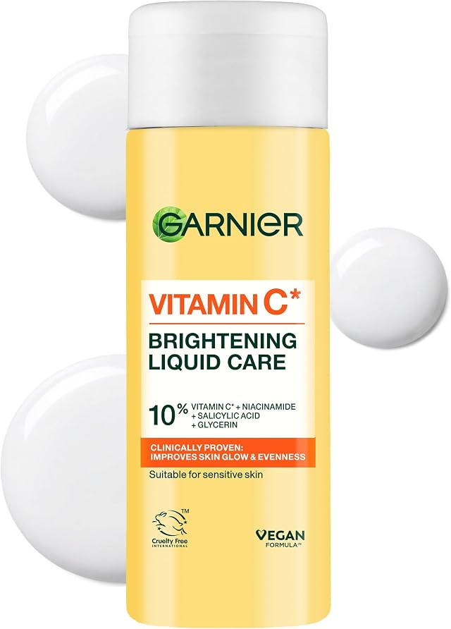 Garnier Vitamin C* Brightening Liquid Care Face Toner, For Dull Skin 20ML | With 10% Glycerin, Niacinamide, Vitamin C* & Salicylic Acid, Dermatologically Tested, Vegan Formula, Cruelty Free