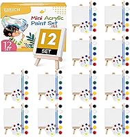 ESRICH 12-Pack Mini Acrylic Paint Kit: Stretched Canvases, Easels, Paints, Brushes & Palettes for Kids, Beginners & Art Gifts