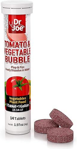 Dr. Joe Alimento para plantas de burbujas de tomate y verduras, fertilizante soluble en agua (14 tabletas de gaseosa, hace 14 galones, 14-14-17)