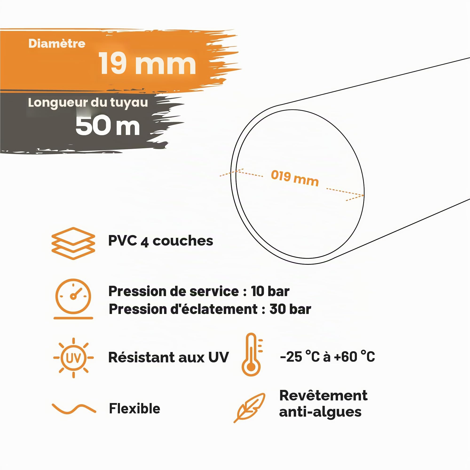 Helios Premium Tuyau d'arrosage Jaune 3/4" 4 plis 50 m
