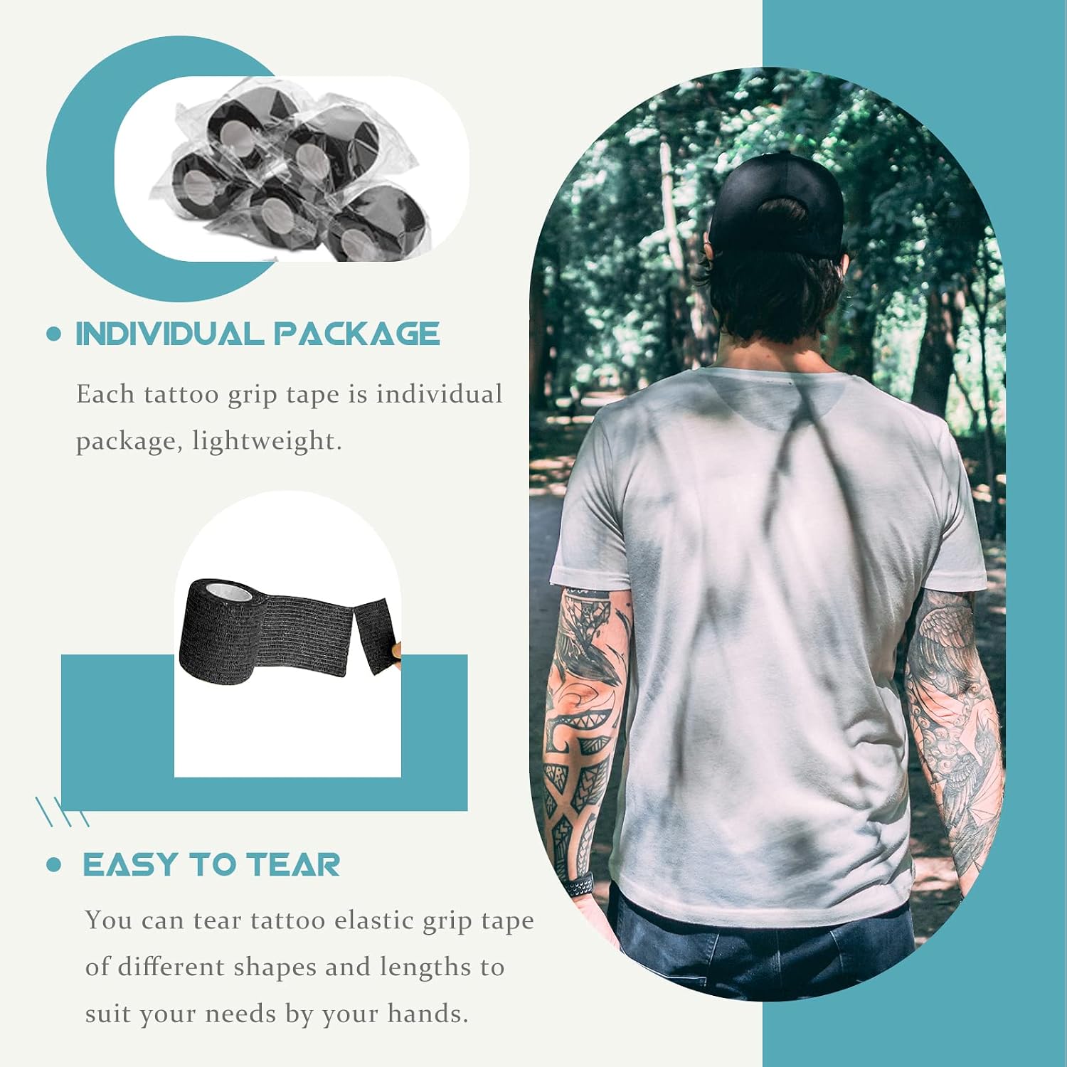 Large Tattoo Pen Machine Covers with Grip Tapes - 200Pcs 2.56 * 7.08 inch Black Tattoo Machine Bags and 4Pcs Grip Wrap Tattoo Pen Bags Disposable Self-adhesive Bandage