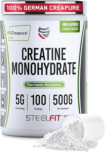 SteelFit Creapure Creatine Monohydrate - Polvo de creatina micronizada alemana para hombres y mujeres, suplementos nutricionales para entrenamiento