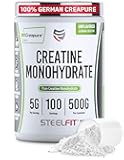 SteelFit Creapure Creatine Monohydrate Powder, Unflavored - German Micronized Creatine Powder for Men & Women - Gym Workout Nutritional Supplements for Muscle Gain, Brain Health & Strength Building