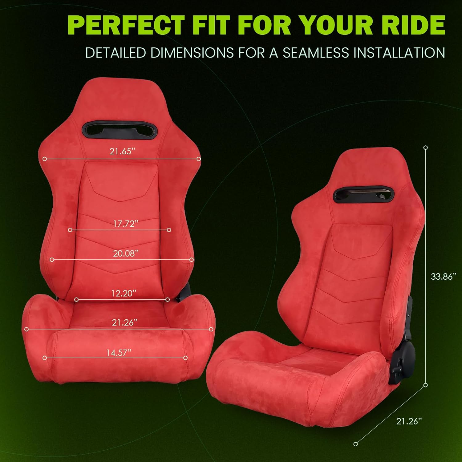 Universal Pairs of Racing Seat with Dual Sliders, Suede Reclinable Bucket Seat, Red Suede