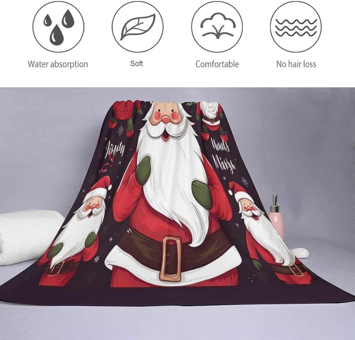 Christmas Santa Claus Towel Vacation Accessories Essentials Soft Lighterweight，Bath Towel for Adults Women Men，Bath Towels Gift for All Occasions, Machine Washable.