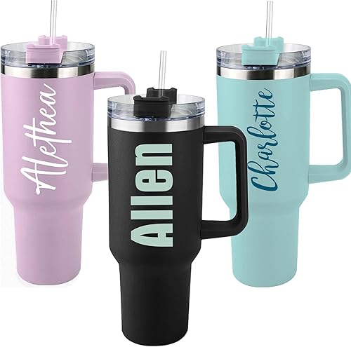 Miniatura 10 de Vaso de 40 onzas con asa y pajita, taza de viaje de café para regalo, apto para portavasos y aislamiento a largo plazo, color azul