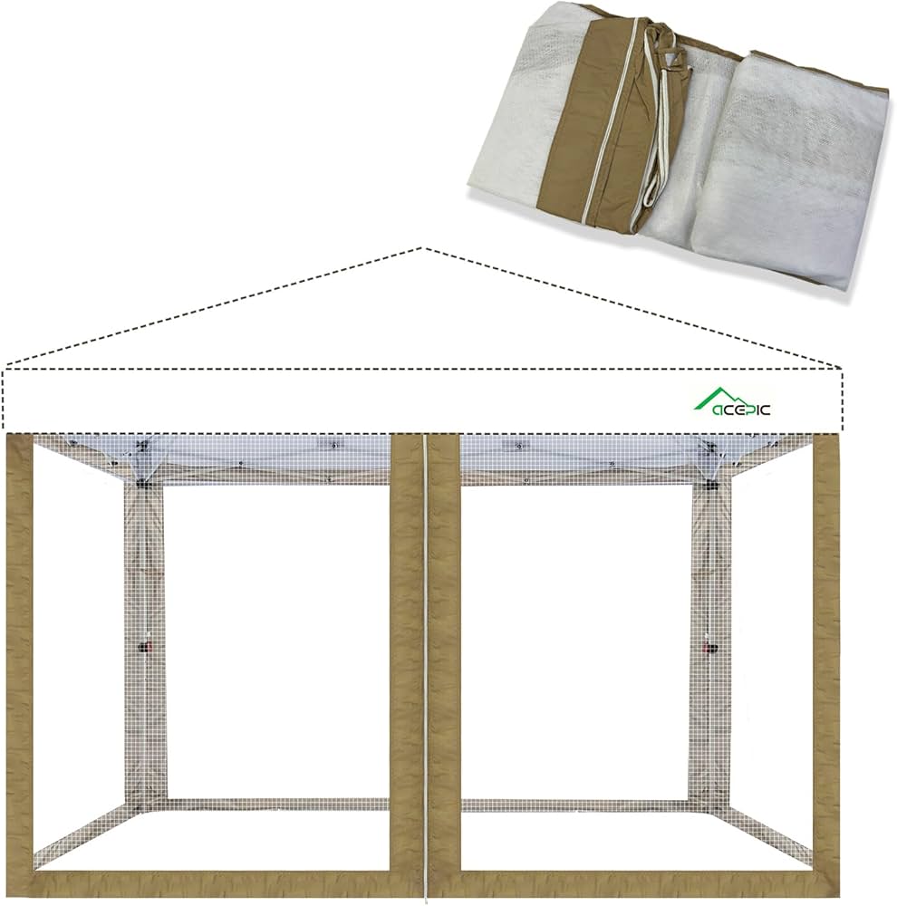 Gazebo Universal Replacement Mosquito Netting,10' x 10' Outdoor Mesh Netting Screen 4-Panel Sidewall with Zipper for Patio, Canopy, Garden and Backyard,(4PCS Mosquito Net Only,Khaki)