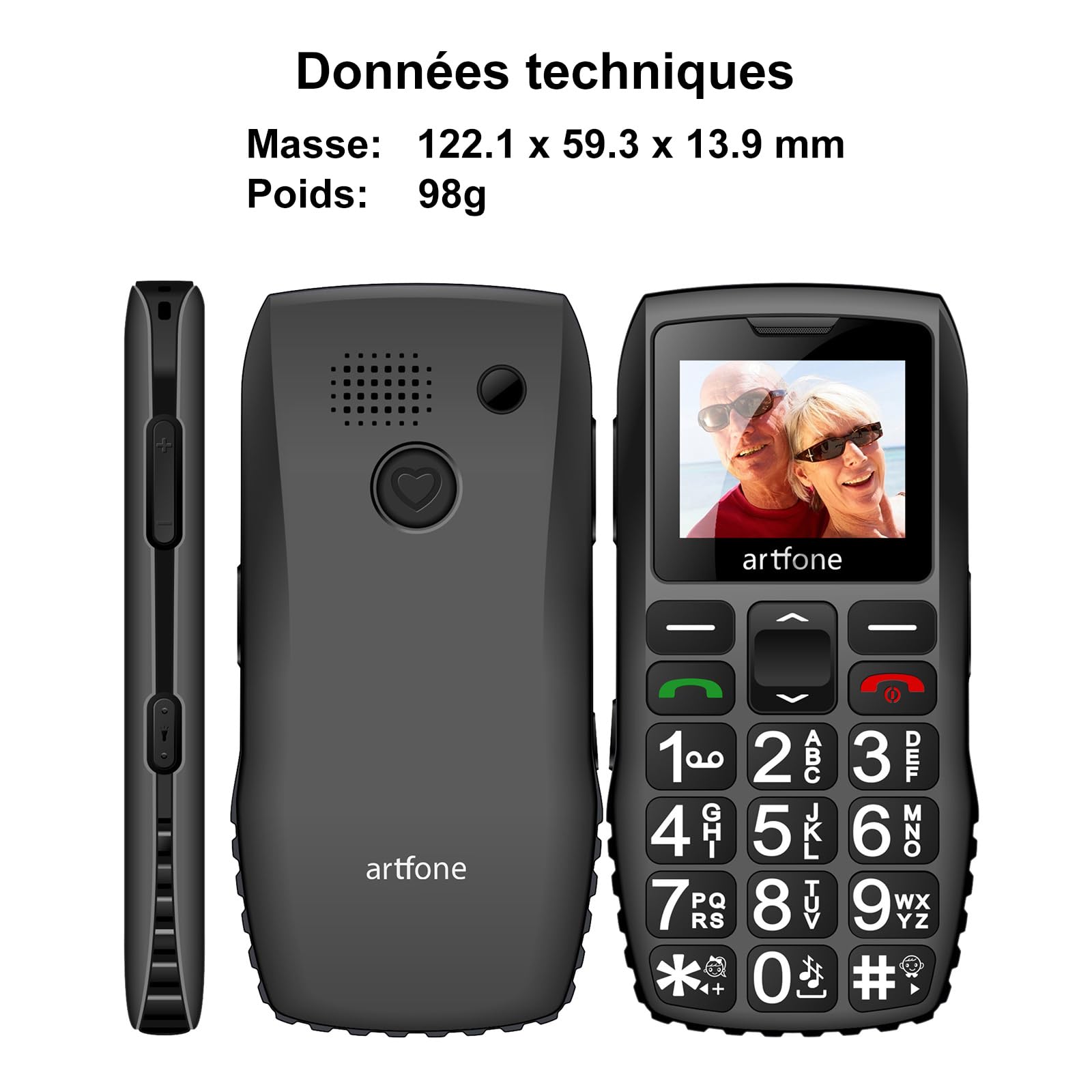 artfone C1+ 4G Telefono Cellulare per anziani | Tasto SOS, base di ricarica, altoparlante, chiamata rapida, Bluetooth, USB-C | Telefono robusto con annuncio dell’ora | Menù italiano | Grandi tasti
