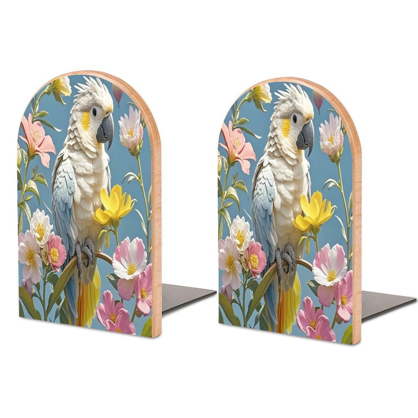 Birds in The Flowers Bookend for Shelves Unique Book End Sturdy Books Holder Heavy Duty Wooden Bookends Support Non-Slip Book Organizers Decorative Modern Bookend Holder for Home