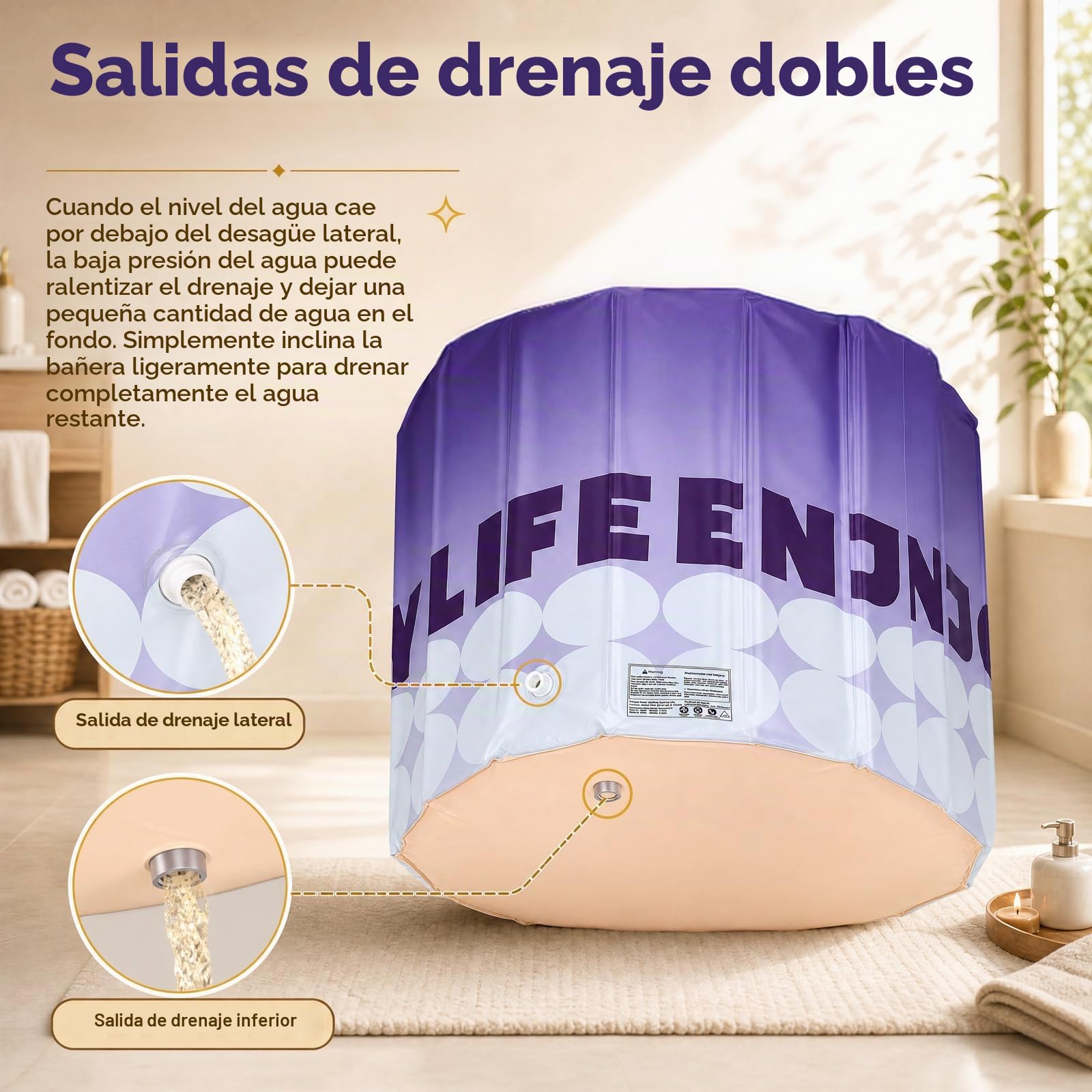 Bañera plegable para adultos, bañera portátil de 80 cm, bañera plegable con aislamiento de 5 capas y doble desagüe, bañera inflable compacta para baños pequeños, camping y RV