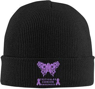 Fight Testicular Cancer Awareness Ribbon Flower Butterfly Beanie Hat Knit Cuffed Hats for Women Men Cuff Beanies Knitted Warm Skull Stocking Caps Slouchy Winter Head Cap Unisex Black