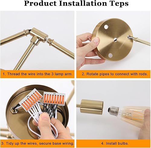 Miniatura 7 de DELIPOP Candelabro Sputnik moderno, 6 luces doradas industriales de metal semiempotrado, lámpara de techo Sputnik con base E26 para comedor, sala de