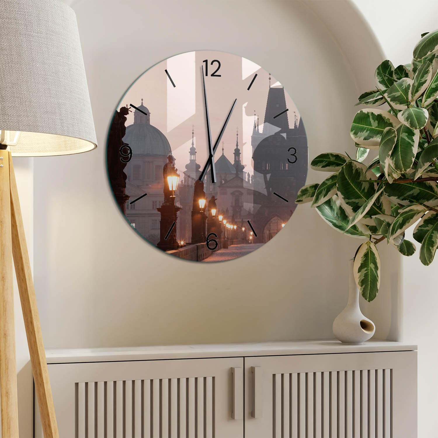 Horloge Murale en Verre Trempé Ø 60 cm | Aiguilles Noires | Ronde