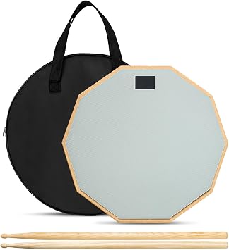 Drum Pad, 12-Inch Double-Sided Drum Practice Pad with Stand | Silent Snare Drum Training Kit for Adults & Kids | Includes Sticks & Oxford Storage Bag