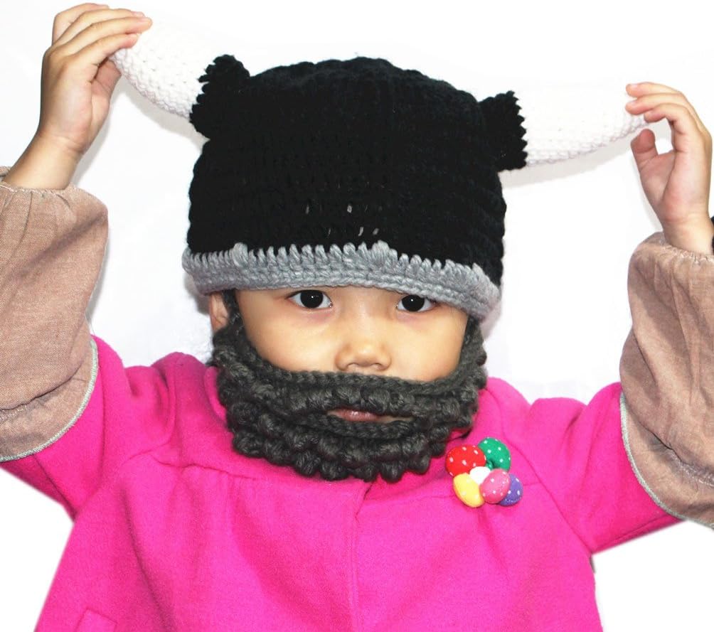 Handmade Knitted Horn Beanies Hats with Mask Party Caps
