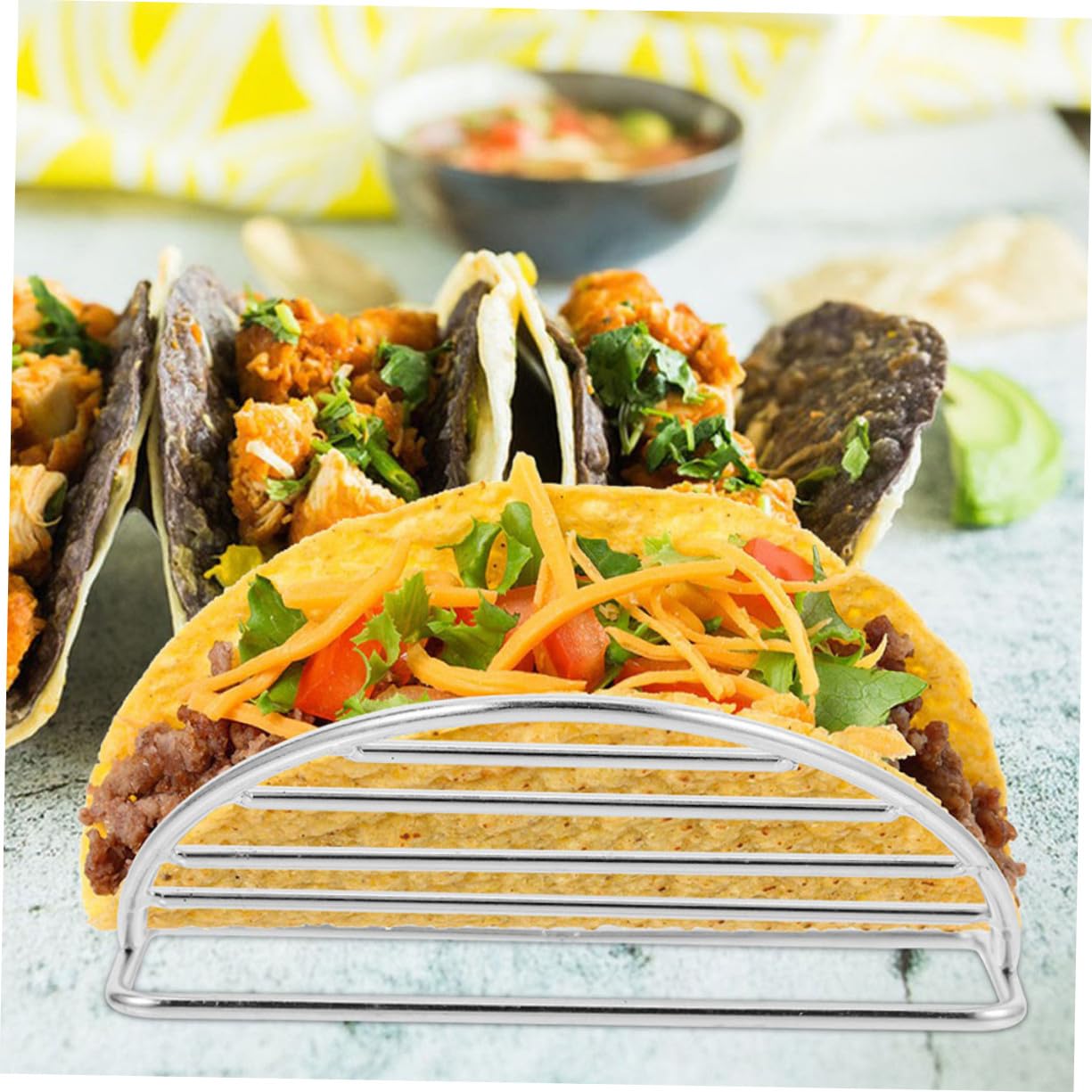 Soporte para Tacos De Acero Inoxidable Resistente y Compacto, Pack De 4 Piezas para Cocina y Restaurantes, Apto para Hornos y Lavavajillas, Exhibidor Versátil para Tacos Blandos y Postres