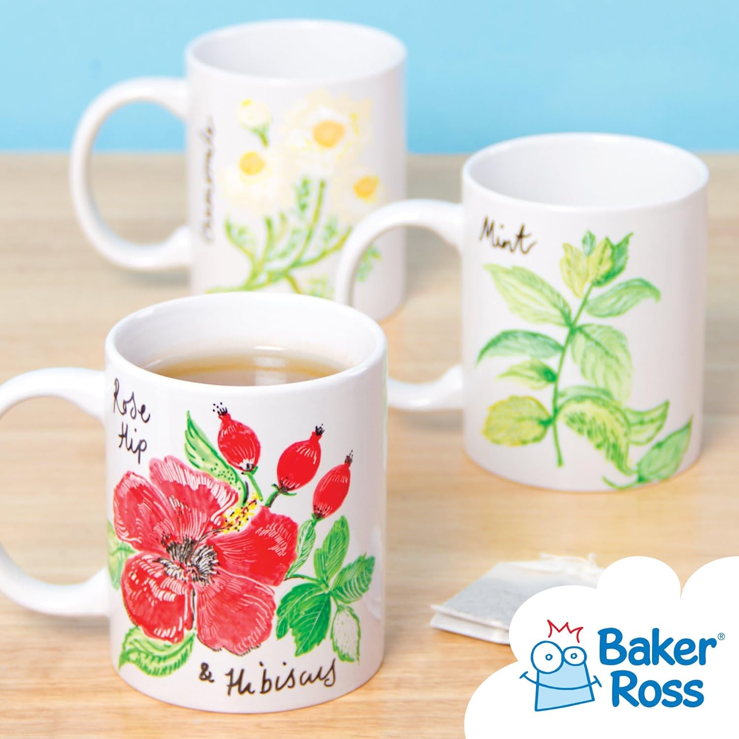 Baker Ross Design Your Own Mugs - Pack of 4, White Porcelain Mugs for Kids to Decorate, Arts and Crafts