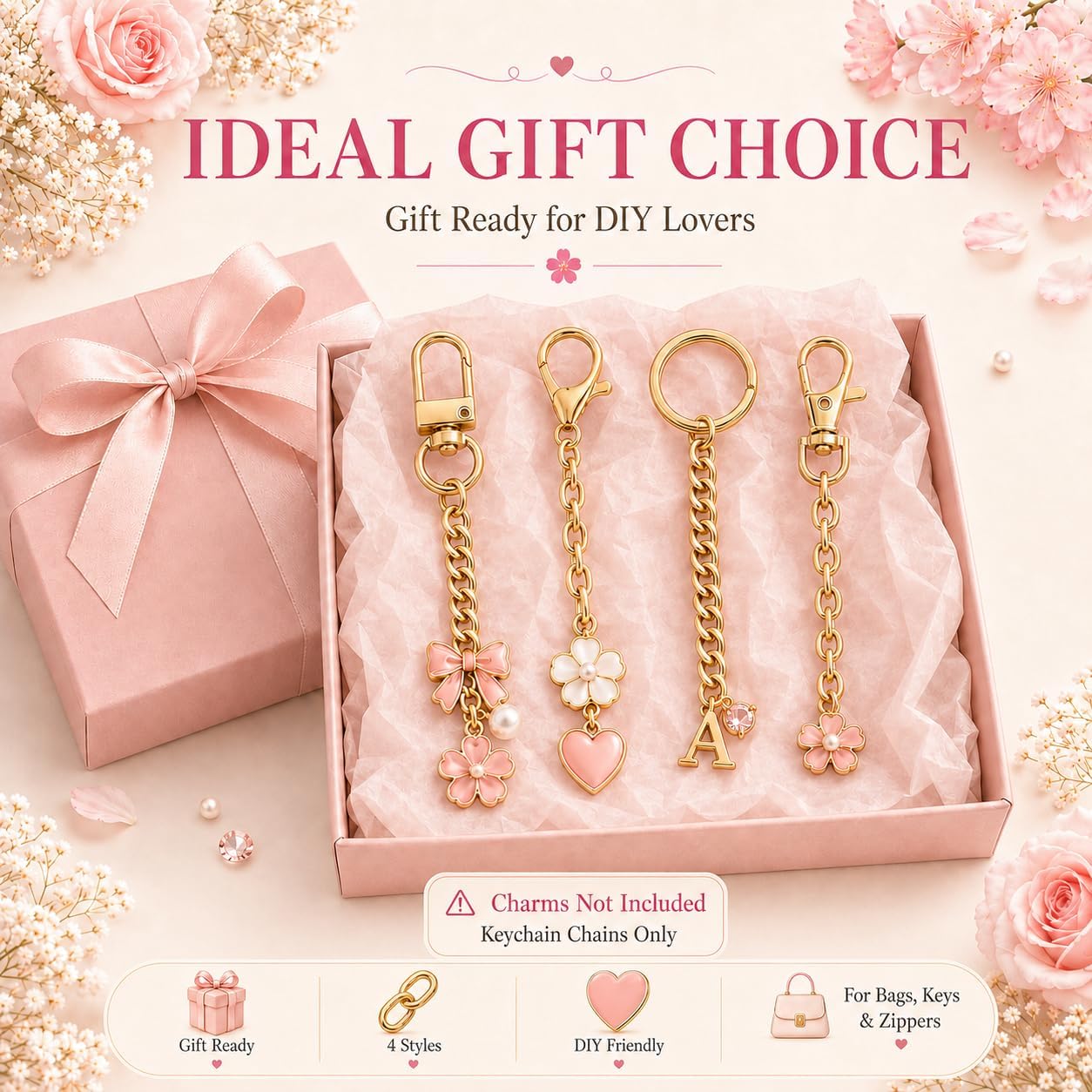 20Pcs Keychain Making Kit with Extender Chain for DIY Jewelry,Gold