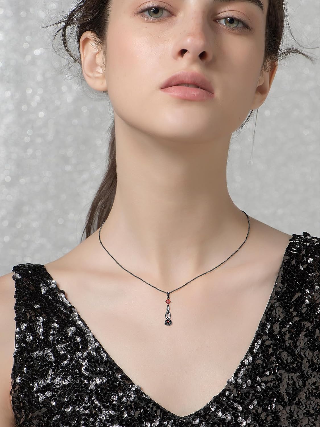 Black Rose Necklace 925 Sterling Silver Black Rose Nfinity Pendant Necklace Roses Jewelry Gift for Women - Image 3