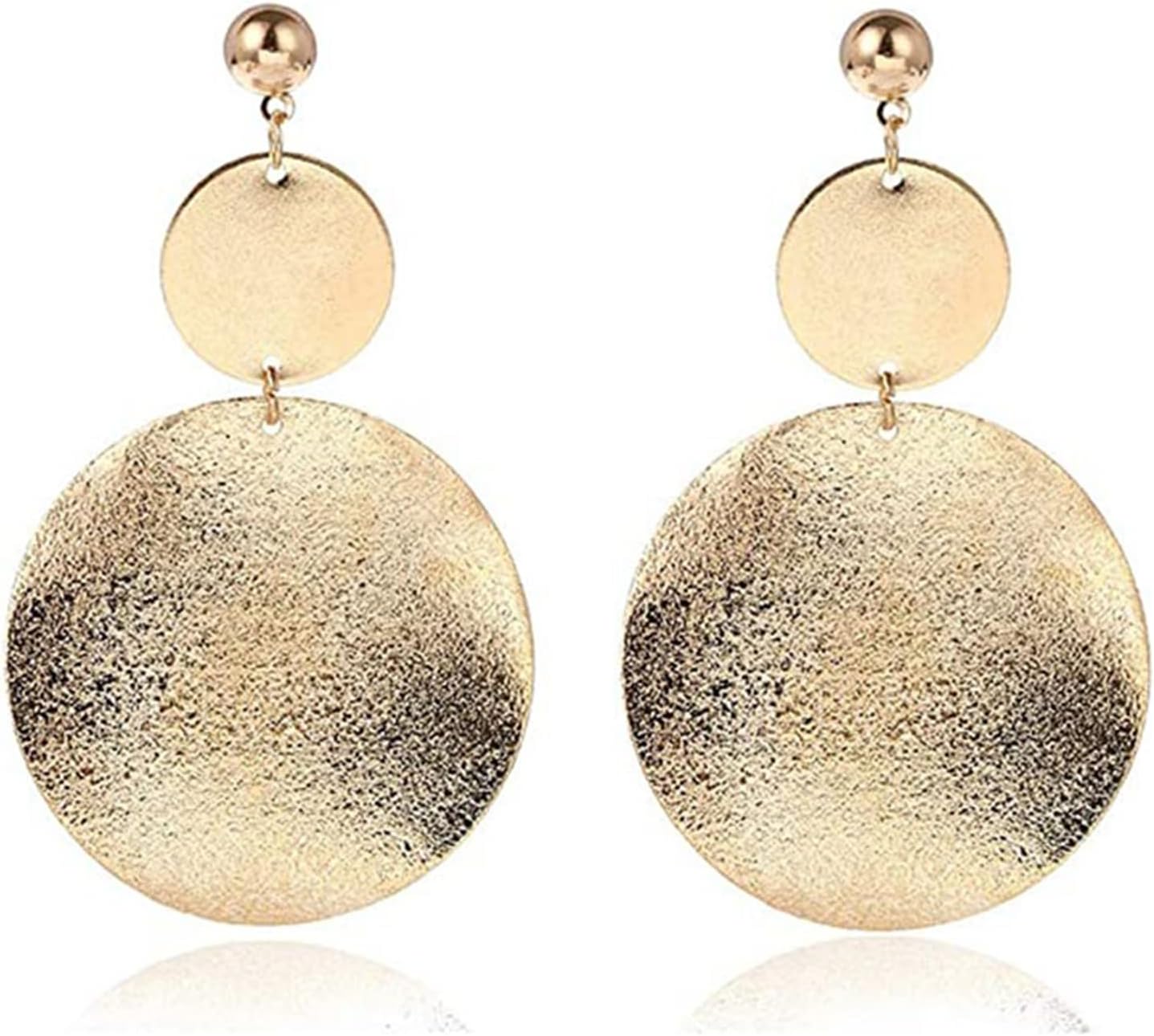 ONLYJUMP Long Matte Round Disc Dangle Earrings for Women Bohemian Fashion Earrings Minimalist Circle Geometric Statement Drop Earrings
