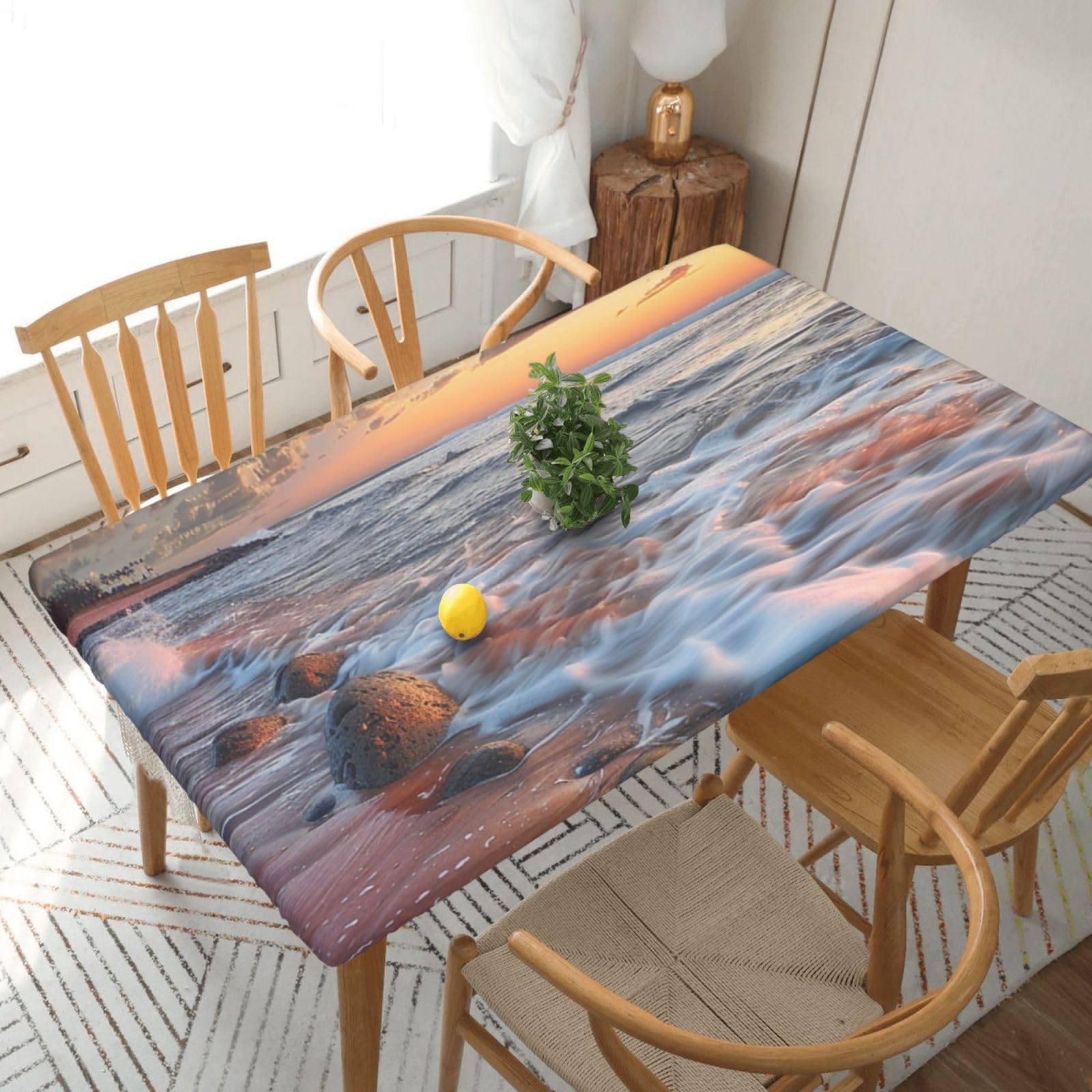 Beach Maui Hawaii Sunset Sea Waves Clouds Printed Tablecloths 5ft Rectangular Table Covers Washable Polyester Decorative Table Cloth for Dining Table Picnic Wedding