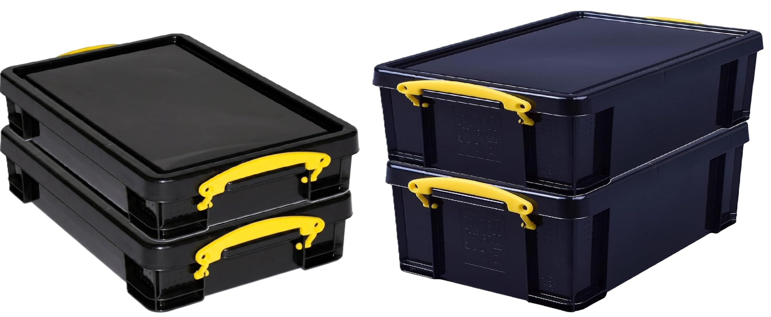Really Useful Plastic Storage Box Solid Black 2x9L + 2x4L (Value Pack)