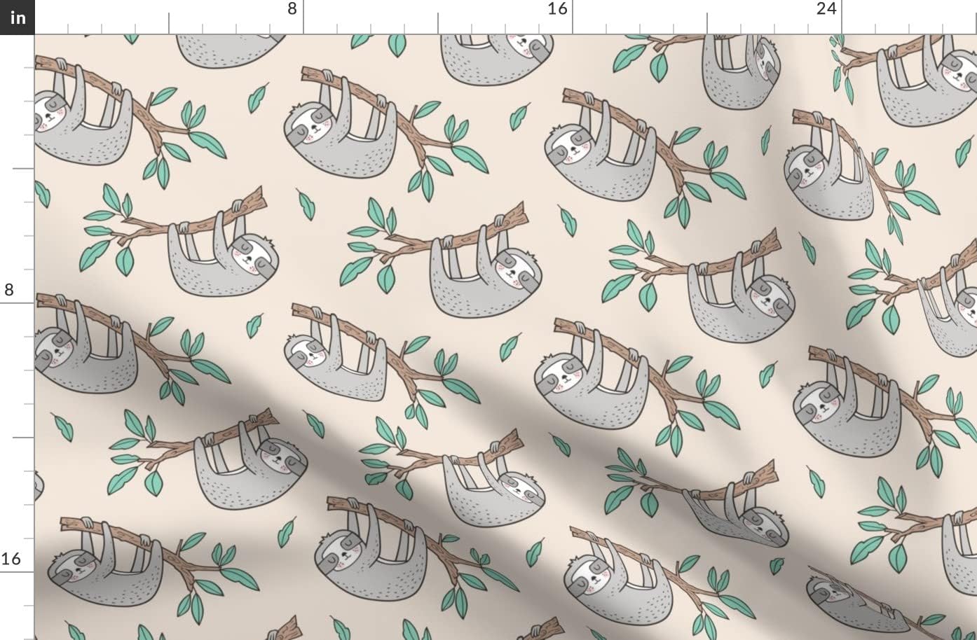 Spoonflower Fabric - Sloth Sloths Tree Branch Leaves Animals Forest Jungle Summer Zoo Printed on Organic Cotton Sateen Fabric by The Yard - Sewing Quilting Apparel Home Decor