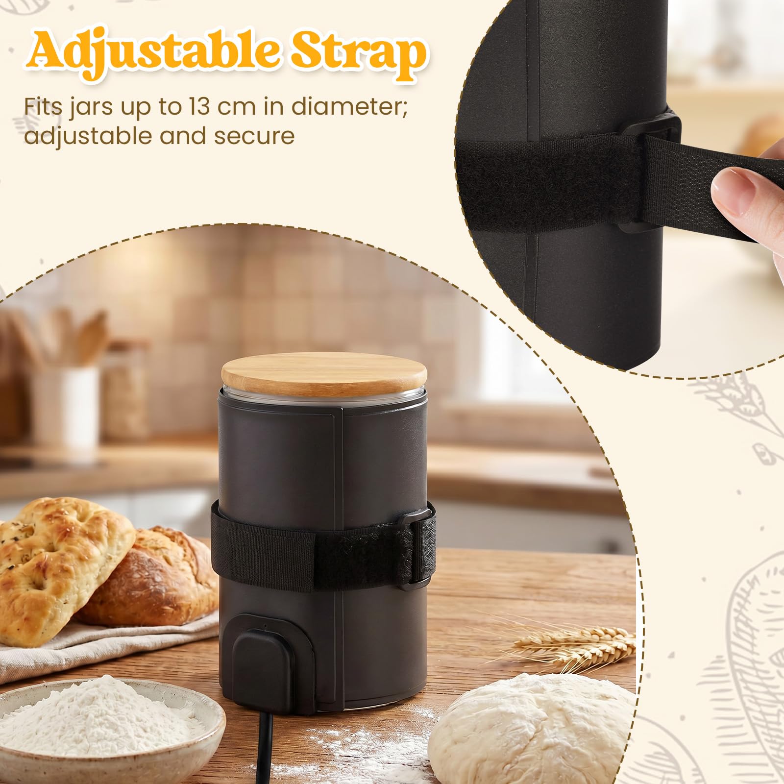 Sauerteig Starter Heizband 47x12.6cm, Einstellbarer Sauerteig Wärmer mit Timer & Temperaturregelung für Gärgläser