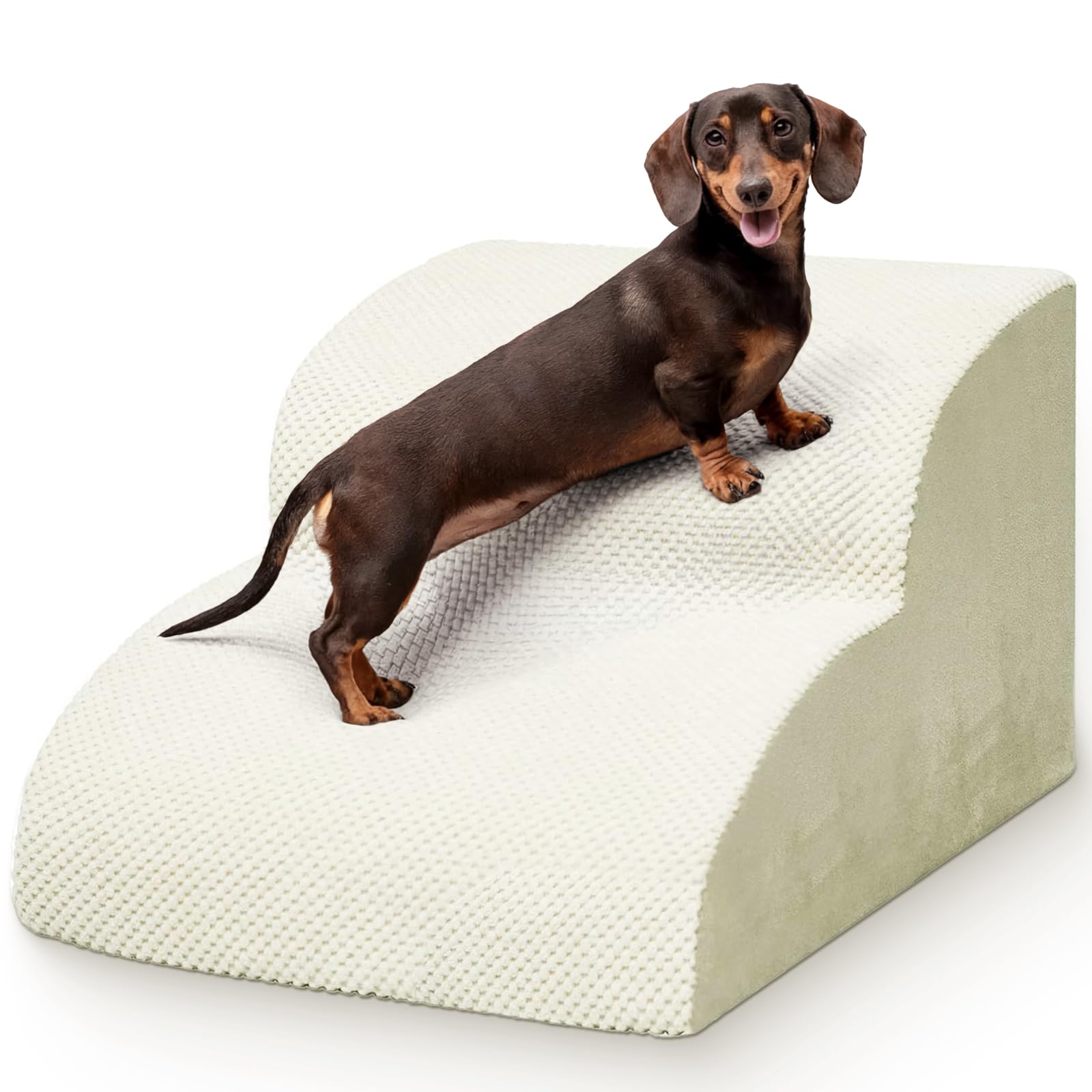Niubya Escalera para Perros y Gatos Pequeños, 2 Peldaños 30 cm, Espuma 30D Alta Densidad, Antideslizante, Funda Extraíble Lavable, Sofá y Cama para Mascotas Mayores, Beige