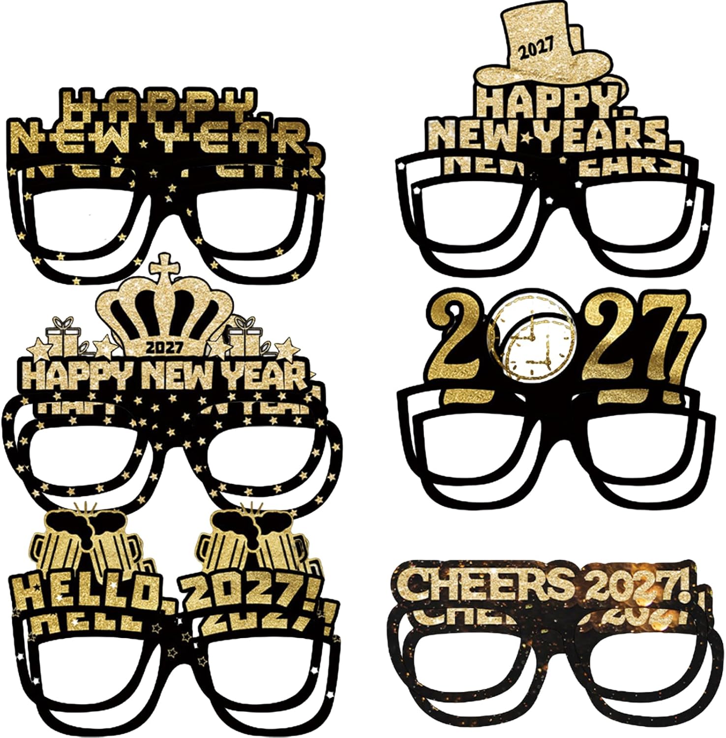 ASVNRES Happy New Year’s Eve Glasses 2027 - Pack Of 6, Happy New Year Eve Party Glasses Decorations Supplies 2027 (6)