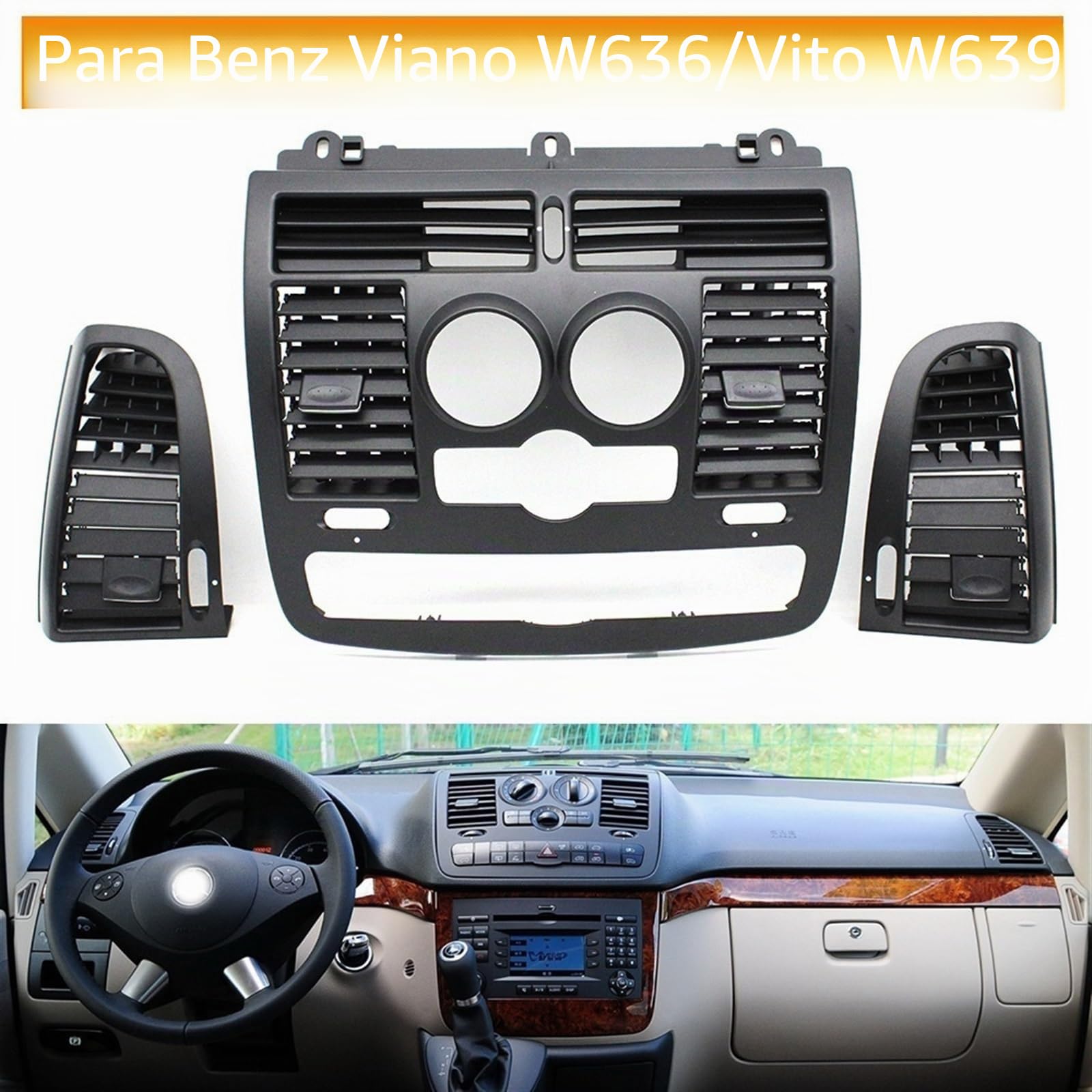 Interior del coche Bashboard central izquierdo derecho aire acondicionado Ac ventilación rejilla cubierta for Mercedes Benz Vito Viano W636 W639 2010-2015 6366800800 Ventilación de aire acondici