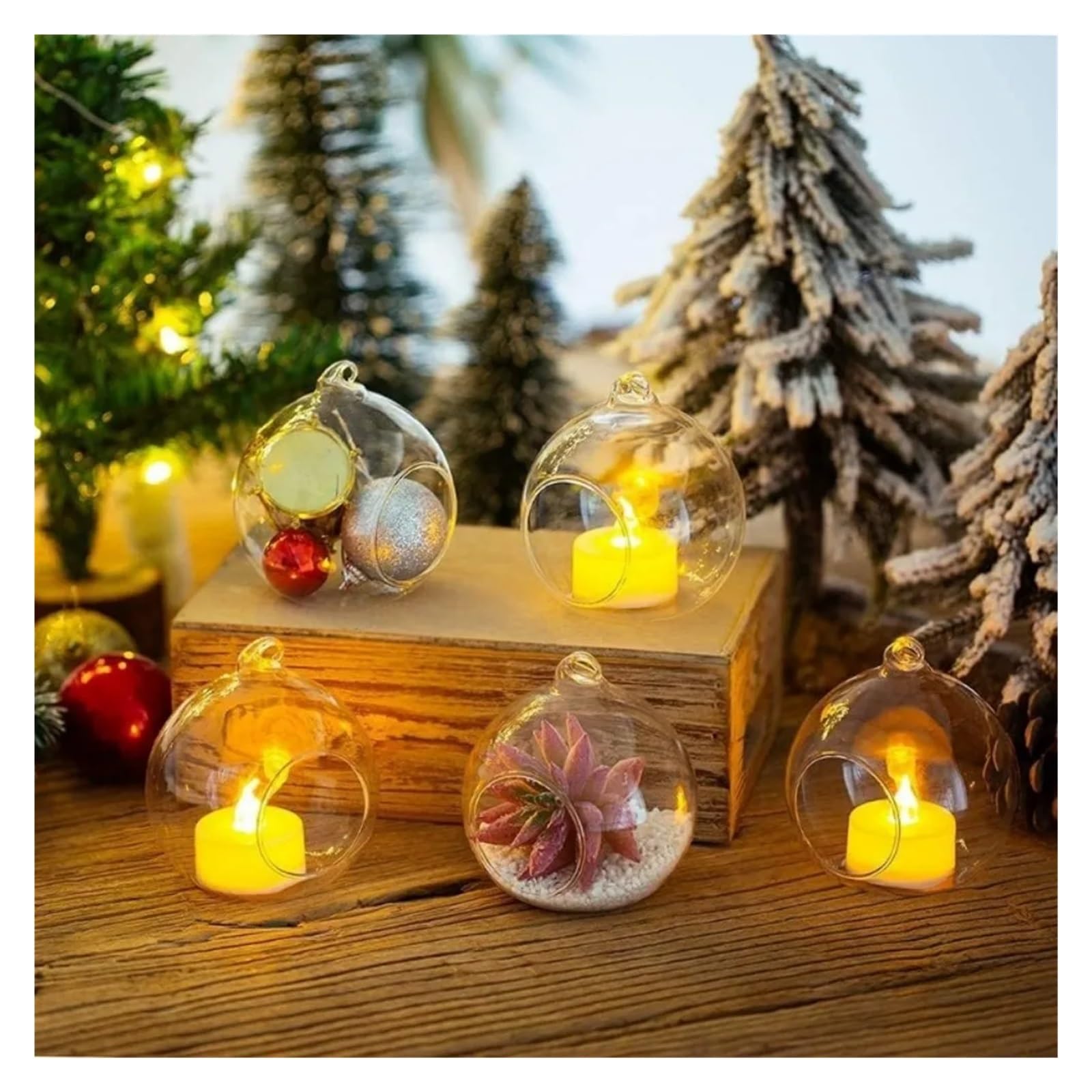 Porta Tealight in Vetro 6/12 Pezzi portacandele in Vetro Trasparente con Vaso a Forma di Palla appesa(6Pcs No Candle,Diameter 6cm)
