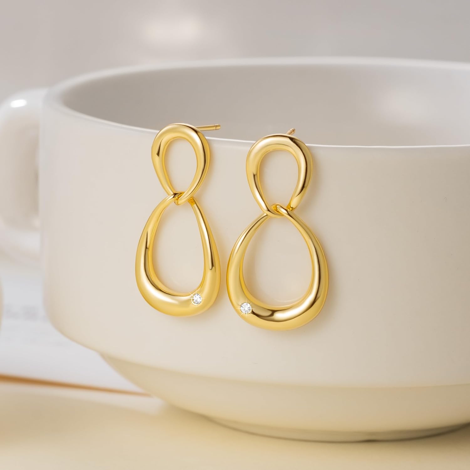 14K Gold Earrings for Women Gold Hoop Earrings for Women Hoops Stud Dangle Earring for Womens Drop Chic Double-Hoops with Cubic Zirconia Double Hoop Earring for Womens 30mm - Image 7