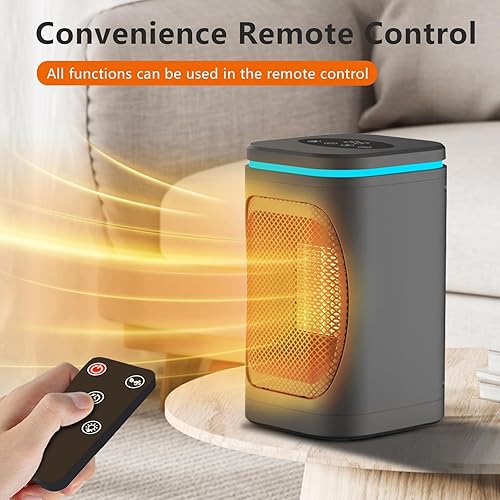 Miniatura 4 de Yeehi - Calentador de espacio portátil para uso en interiores, calentador eléctrico de cerámica PTC de 1500 W con control remoto, luz nocturna, modo