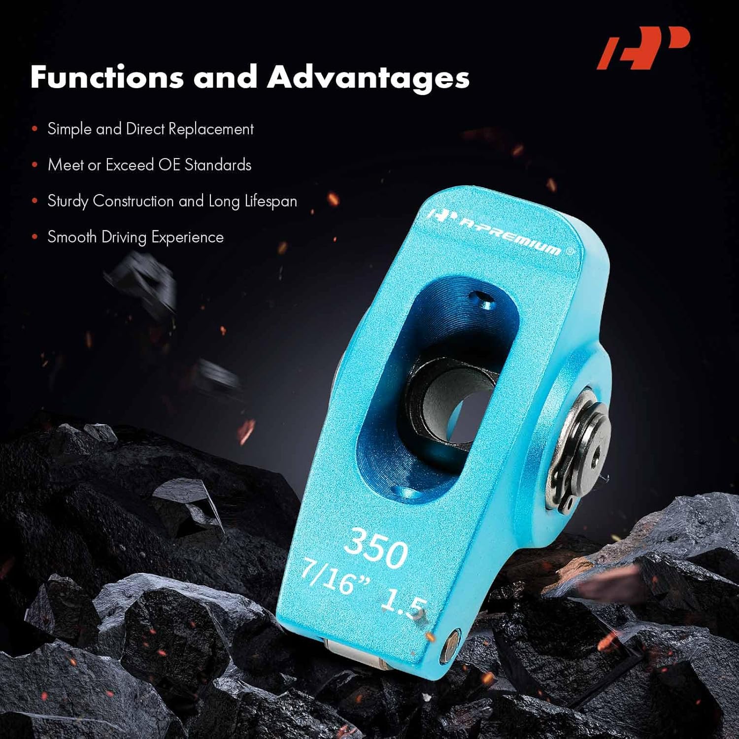 A-Premium 16Pcs Blue Aluminum Engine Roller Rocker Arms with Needle Bearings Compatible with Chevy SBC 350, 1.5 Ratio, 7/16" Studs