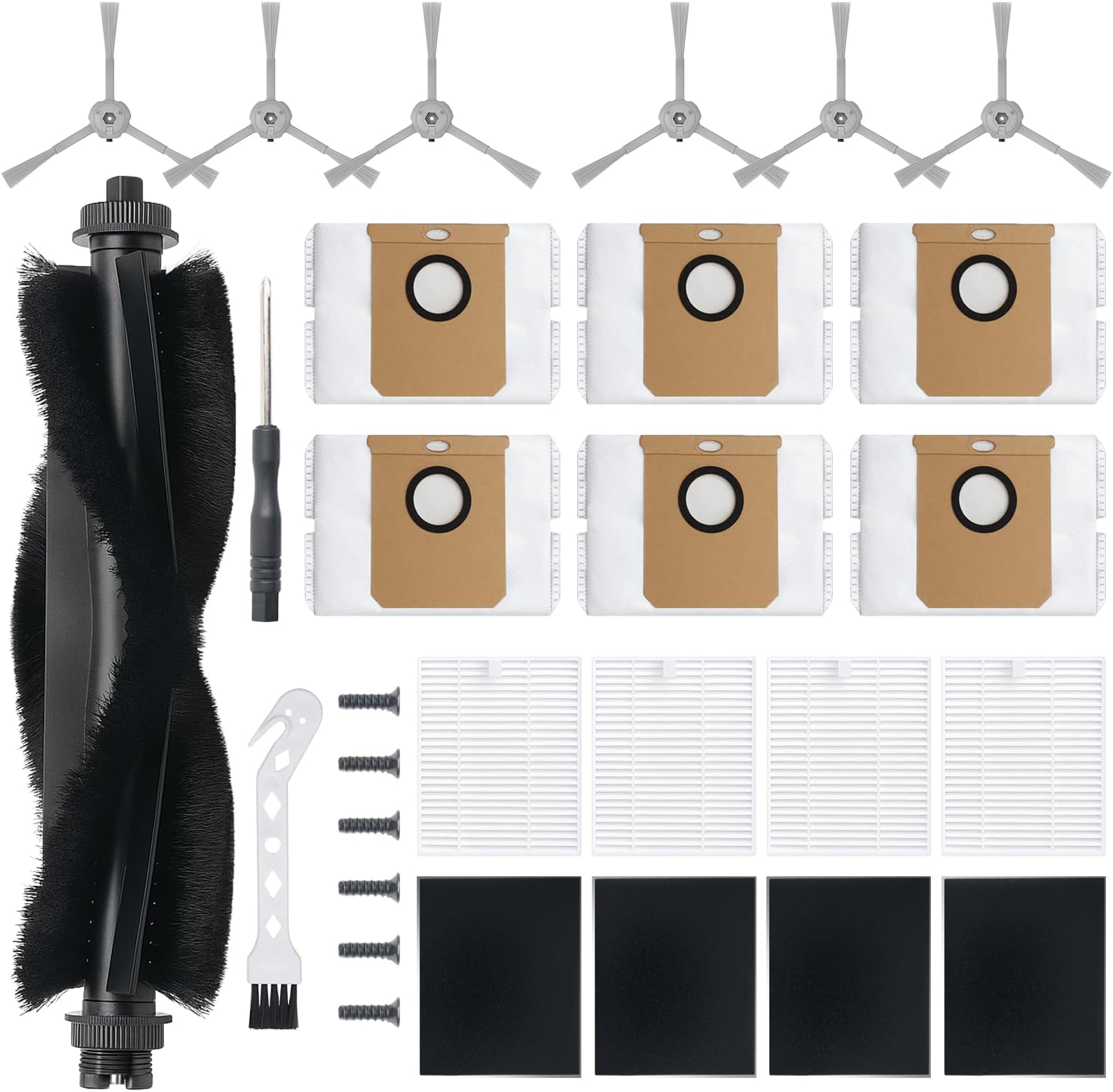 19Pack Replacement Parts Accessories for Eufy L60/L60 Hybrid/L60/L50 Series Robot Vacuums Kit, 1 Main Roller Brush, 4 Hepa Filters, 6 Side Brushes, 6 Dust Bags, 1 Screwdriver, 1 Clean Tool