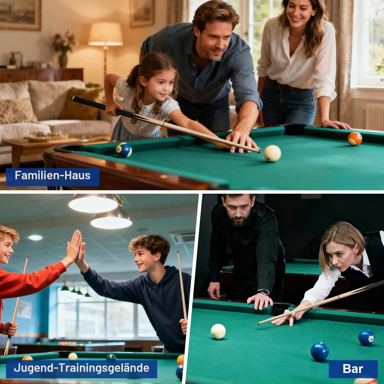 Horse Pool-Queue-Stick, 147,3 cm/132,1 cm/121,9 cm/106,7 cm, 4/2 Billard-Queues-Sticks für Profis, Poolsticks für Erwachsene, 50,8 cm, 45,7 cm, 397,9 g, Hausbar mit 13 mm Leder-Queue-Spitzen zum
